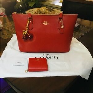 Coach  Red Leather Tote with Snap Wallet